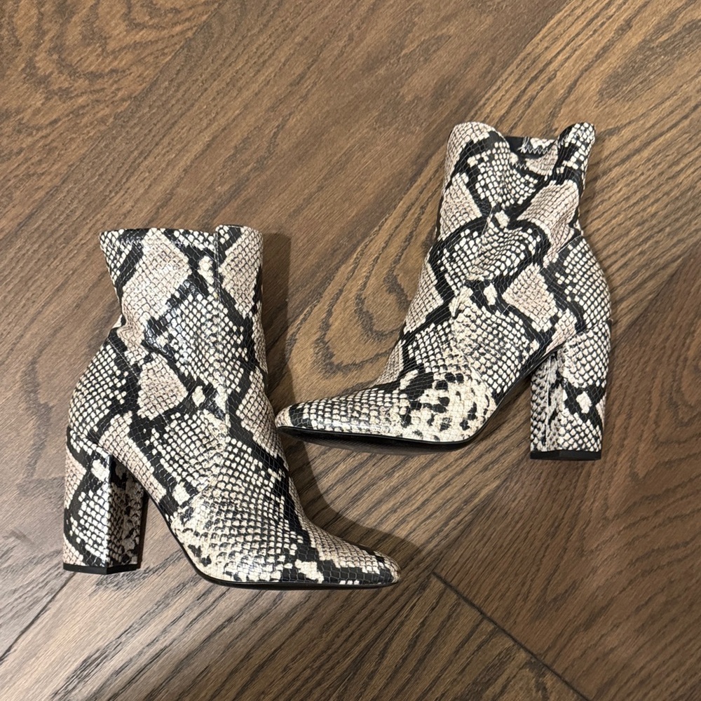 Aldo Black and Cream Patterned Ankle Boots